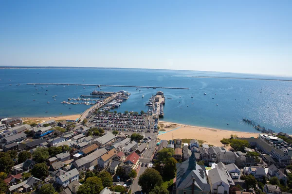 Cape Cod sahil, Pilgrim Anıtı, Massachusetts görüntülendi — Stok fotoğraf