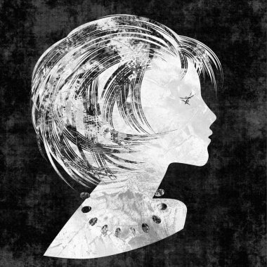 Sanat güzel kız yüz kısa saçlı ve PR bijou çizdi