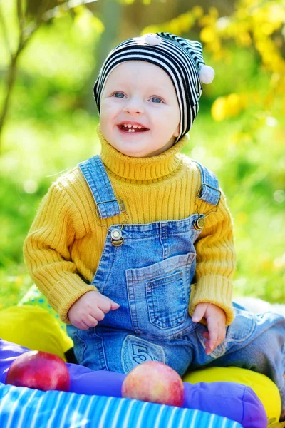Happy baby boy in fall — Stock Photo, Image