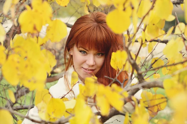 Menina ruiva no outono — Fotografia de Stock