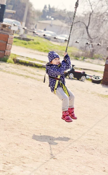 Active toddler in rope park — Stock Photo, Image