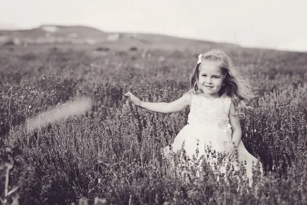 Ragazza bambino nel campo di lavanda — Foto Stock