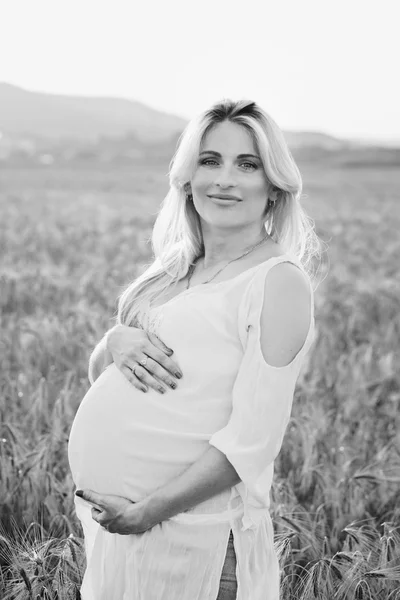 Gravid kvinna i vete fält — Stockfoto