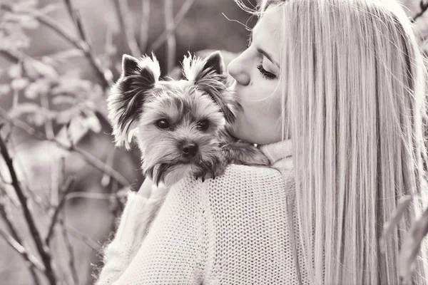 Teenager Mädchen mit kleinem Hund — Stockfoto