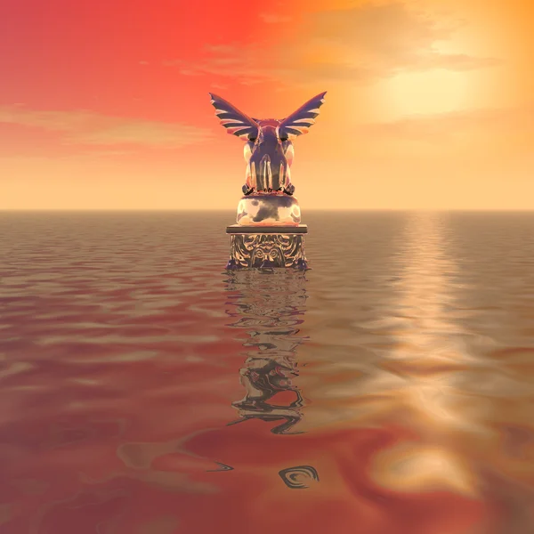 A mysterious statue with wings in the ocean — Stock Photo, Image