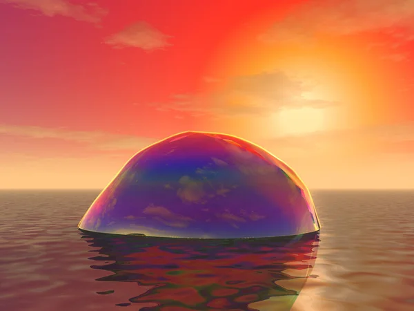 Illustration Mysterious Rainbow Ball Ocean Sunset — Stock Photo, Image