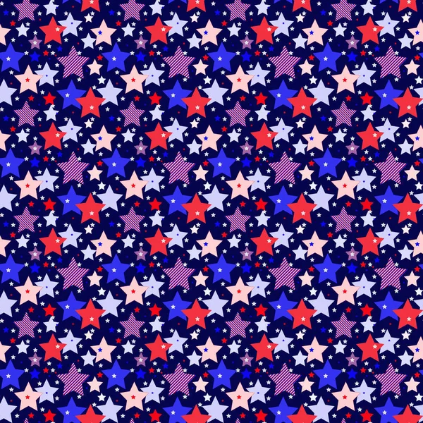 Şeffaf arkaplan üzerinde çizgili kırmızı ve mavi beş köşeli yıldızların pürüzsüz koyu mavi deseni, vektör 8