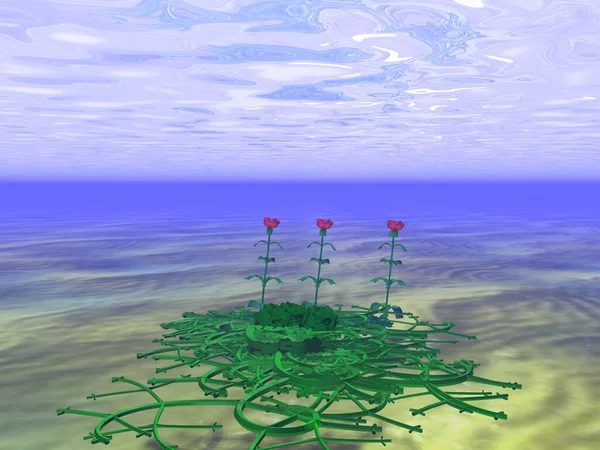 Ilustração Três Rosas Misteriosas Debaixo Água Matagal Algas — Fotografia de Stock