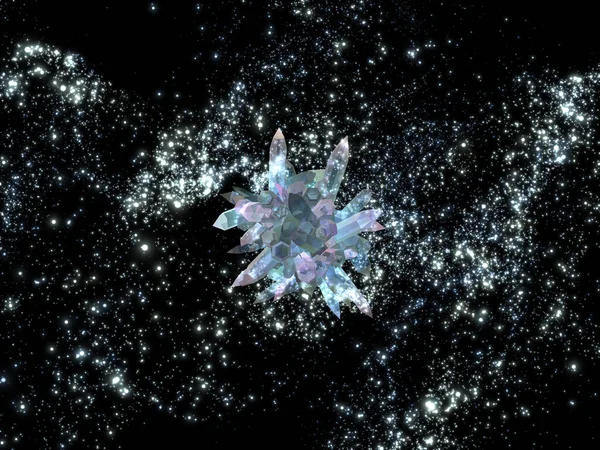 3D图解 遥远星系夜空中神秘的宇宙水晶 — 图库照片