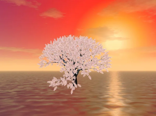 Ilustração Uma Árvore Solitária Misteriosa Semelhante Uma Flor Cereja Superfície — Fotografia de Stock