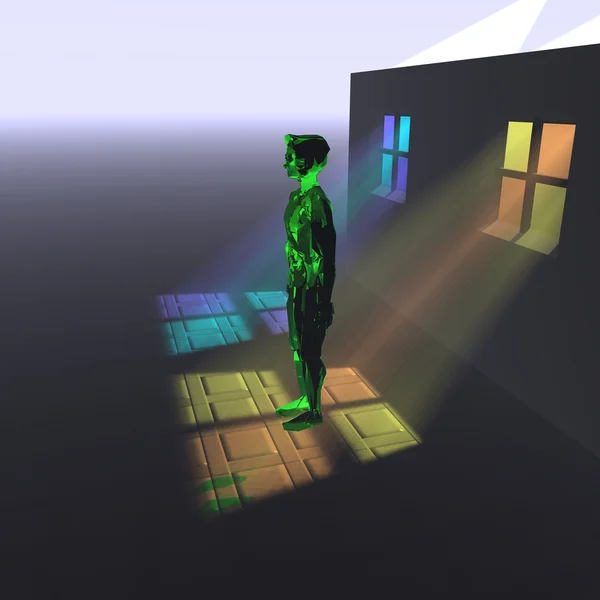 Hombre verde figura en los rayos —  Fotos de Stock