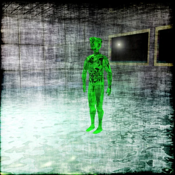 Green alien standing in water — Stock Photo, Image