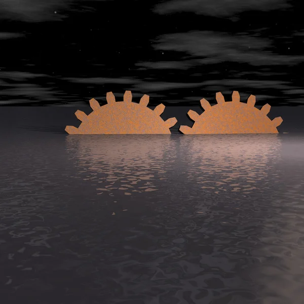 Gears in the water at night — Stock Photo, Image