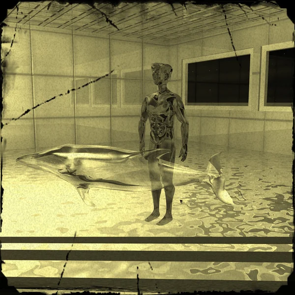 Alien und Delphin transparent — Stockfoto