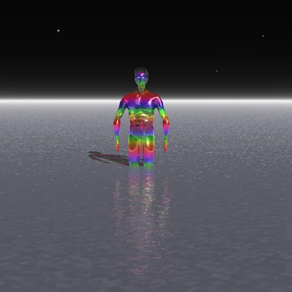 Rainbow man stands in the water — Stock Photo, Image