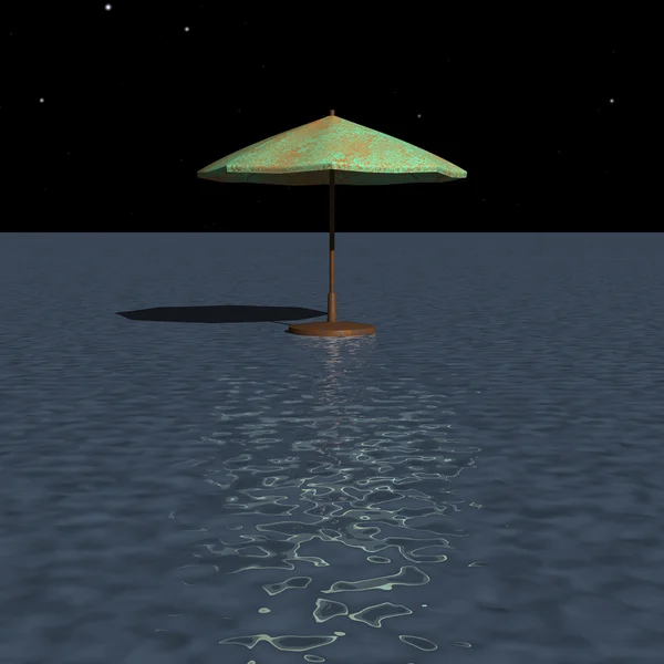Пляжный зонтик над поверхностью воды — стоковое фото