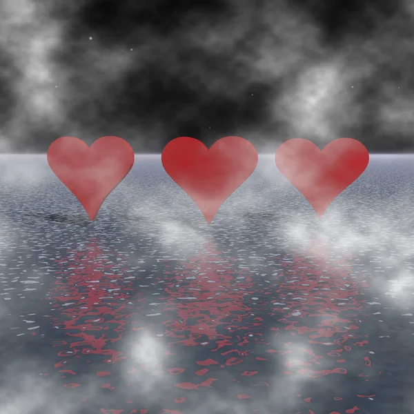 Three hearts in the clouds — Stock Photo, Image