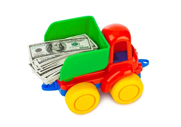Camion giocattolo con soldi — Foto Stock