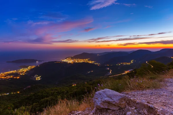 Černá Hora Budva při západu slunce — Stock fotografie