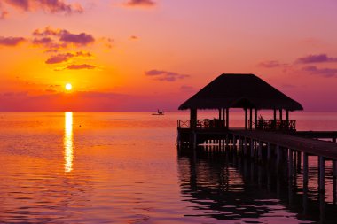 su café'de günbatımı - Maldivler