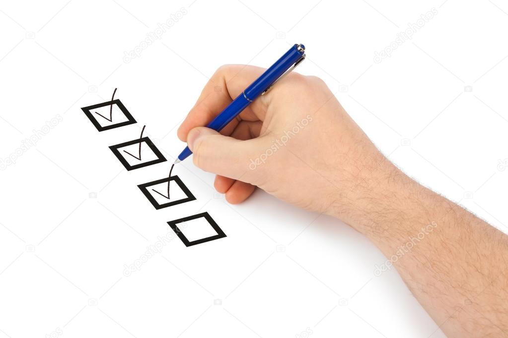 Hand with pen and check boxes
