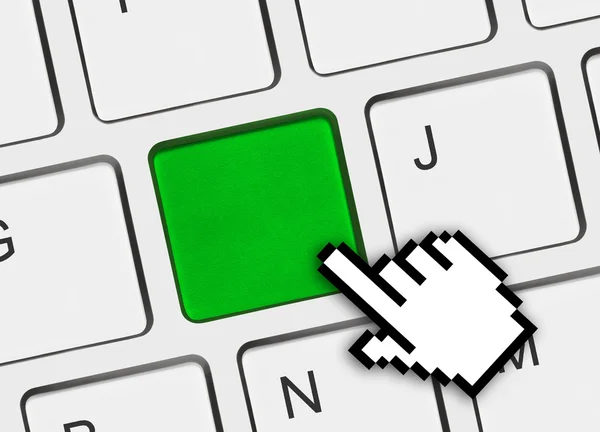 Ordenador teclado portátil con tecla verde en blanco —  Fotos de Stock
