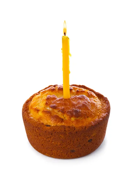 Cake and burning candle — Stock Photo, Image