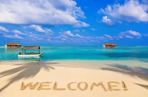 Word Welcome on beach — Stock Photo, Image