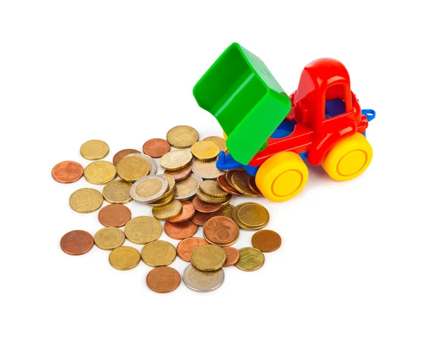 Toy car truck and money coins — Stock Photo, Image