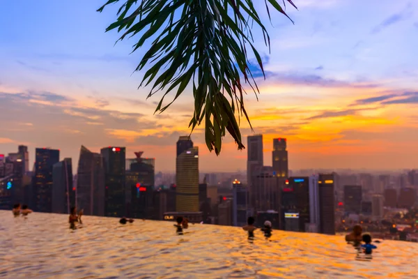 Πισίνα στην ταράτσα και στον ορίζοντα της πόλης Σιγκαπούρη — Φωτογραφία Αρχείου
