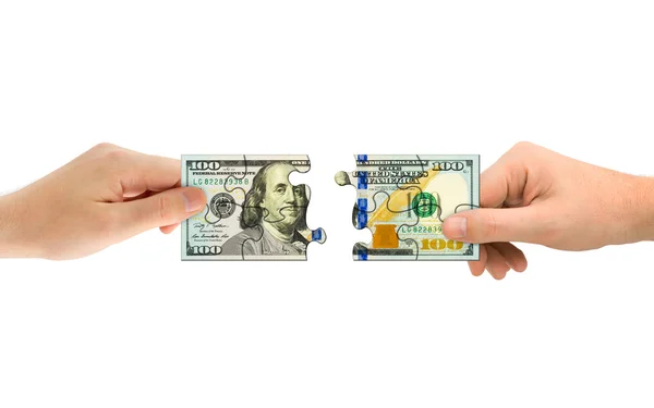 Hands and money puzzle — Stock Photo, Image