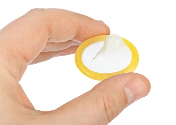 Kondom v ruce — Stock fotografie
