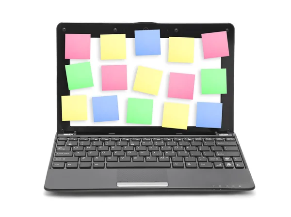 Sticky Note Papers on Notebook computer Screen — Stock Photo, Image