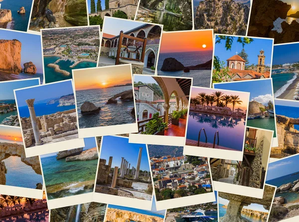 Collage Van Cyprus Mijn Foto Natuur Architectuur Achtergrond — Stockfoto