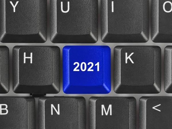 Клавиатура Компьютера Ключом 2021 Праздничная Концепция — стоковое фото
