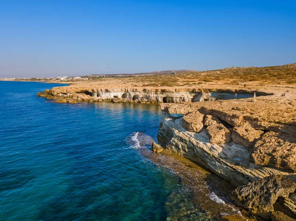 Grotte Mare Famose Ayia Napa Cipro Vista Aerea Sfondo Della — Foto Stock