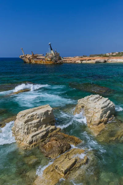 Old Ship Wreck Coast Paphos Cyprus Travel Background — Stock Photo, Image