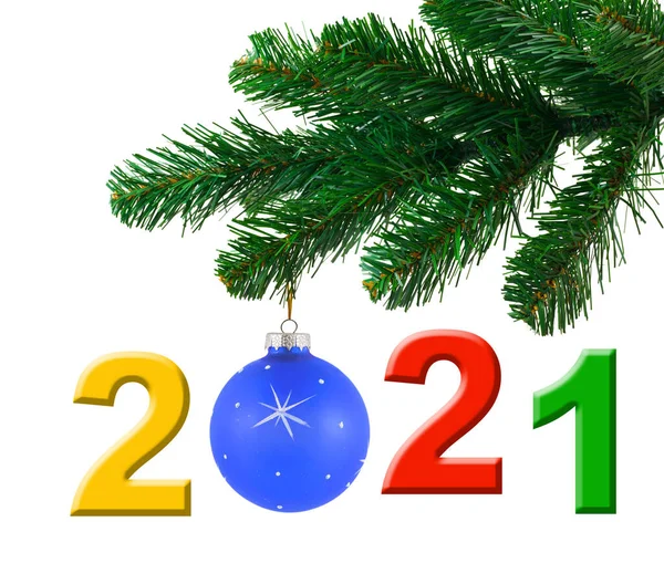 Albero Natale 2021 Isolato Sfondo Bianco — Foto Stock