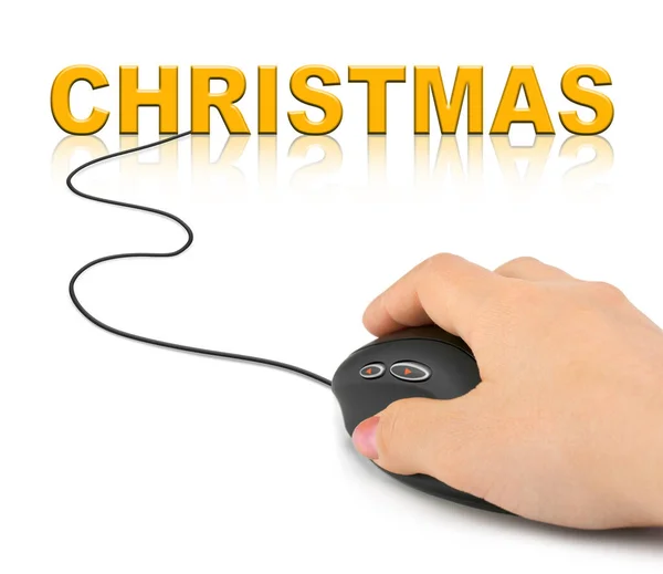 Mano Con Mouse Del Computer Natale Concetto Vacanza — Foto Stock