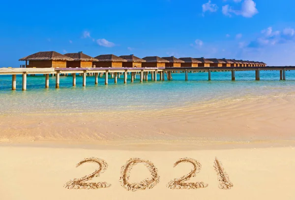 Numbers 2021 Beach Concept Holiday Background — Stock Photo, Image