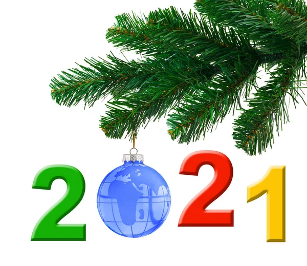 Albero Natale 2021 Isolato Sfondo Bianco — Foto Stock