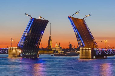 Neva Nehri ve Sarayı (Dvortsovy) Köprüsü - St. Petersburg Rusya