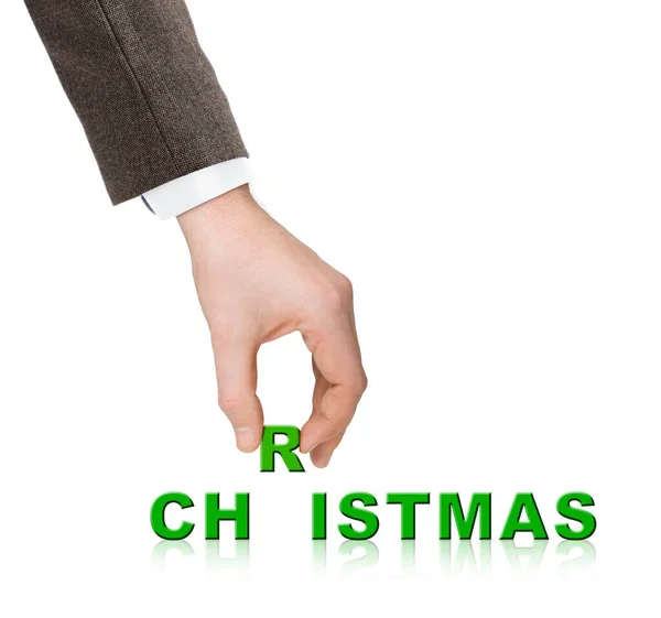 Hand Woord Kerst Geïsoleerd Witte Achtergrond — Stockfoto