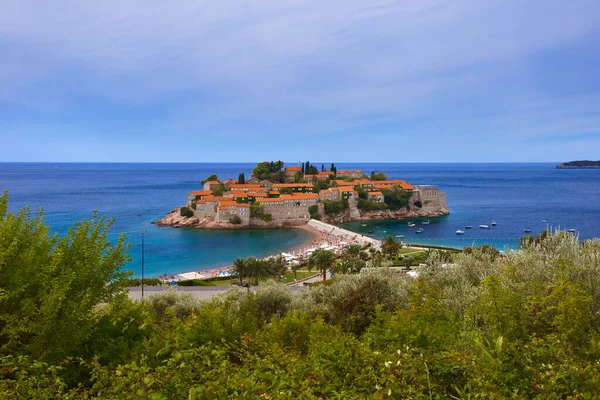 Sziget Sveti Stefan Montenegró Építészet Természet Háttere — Stock Fotó