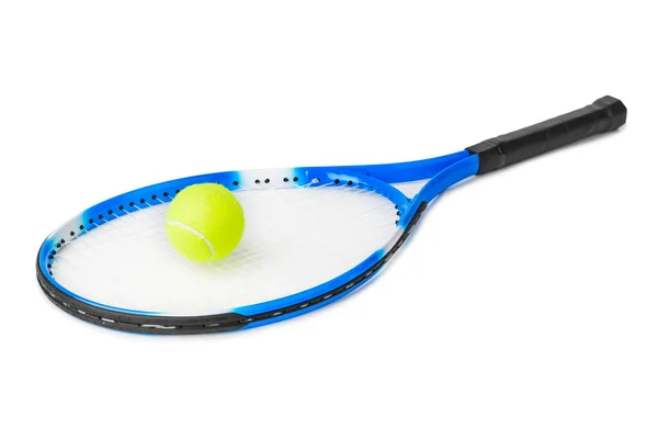 Tennisschläger Und Ball Isoliert Auf Weißem Hintergrund — Stockfoto