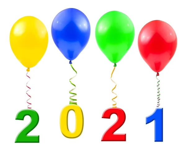 Μπαλόνια Και 2021 Απομονωμένα Λευκό Φόντο — Φωτογραφία Αρχείου