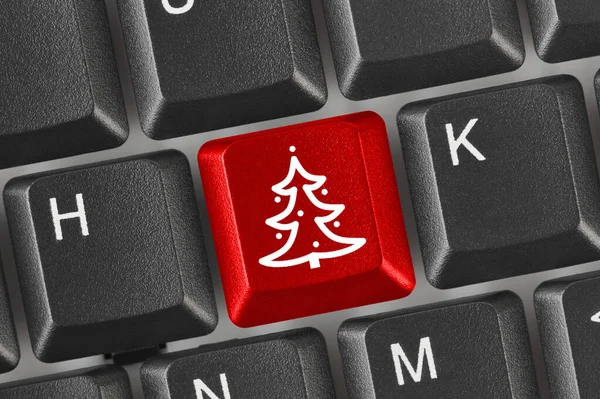 Computertastatur Mit Weihnachtsbaumtaste Urlaubskonzept — Stockfoto