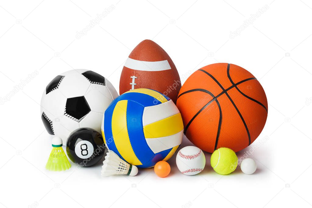 Set of sport equipment isolated on white background