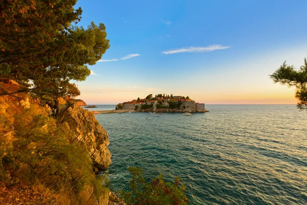 Island Sveti Stefan Montenegro Arkitektur Och Natur Bakgrund — Stockfoto