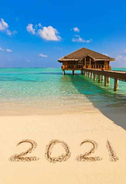 Números 2021 Playa Concepto Fondo Vacaciones — Foto de Stock